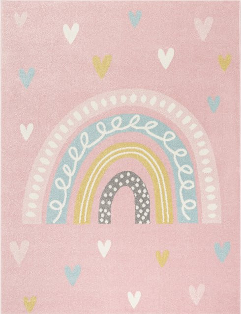 Kinderteppich Ninique Regenbogen-Motiv pink quadratisch, Breite: 133 cm, Höhe: 133 cm - Bild 1