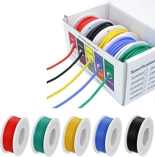 Beteno 5-Farben-Mix-Kit UL1007 Draht mit PVC-Isolierung aus verzinntem Kupfer, verseilte elektrische Leitung für PCB, Multicolor - Bild 1