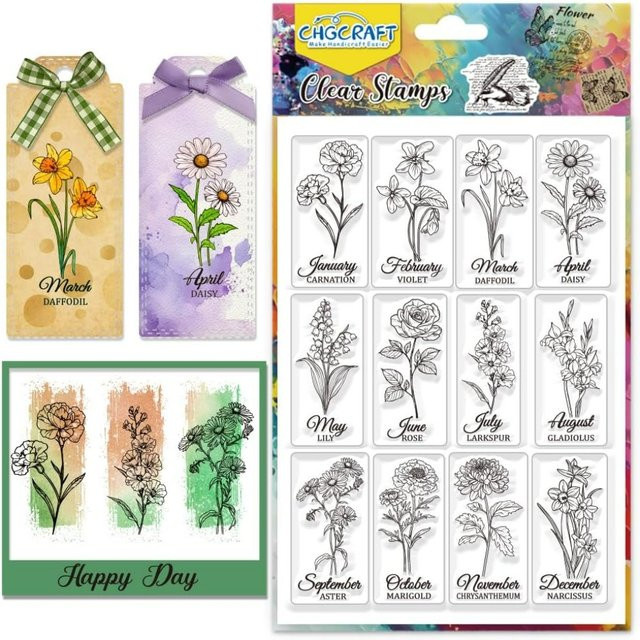 Transparente Blumen-Stempel für Scrapbooking und DIY-Projekte mit Geburtsmonats-Motiven - Bild 1