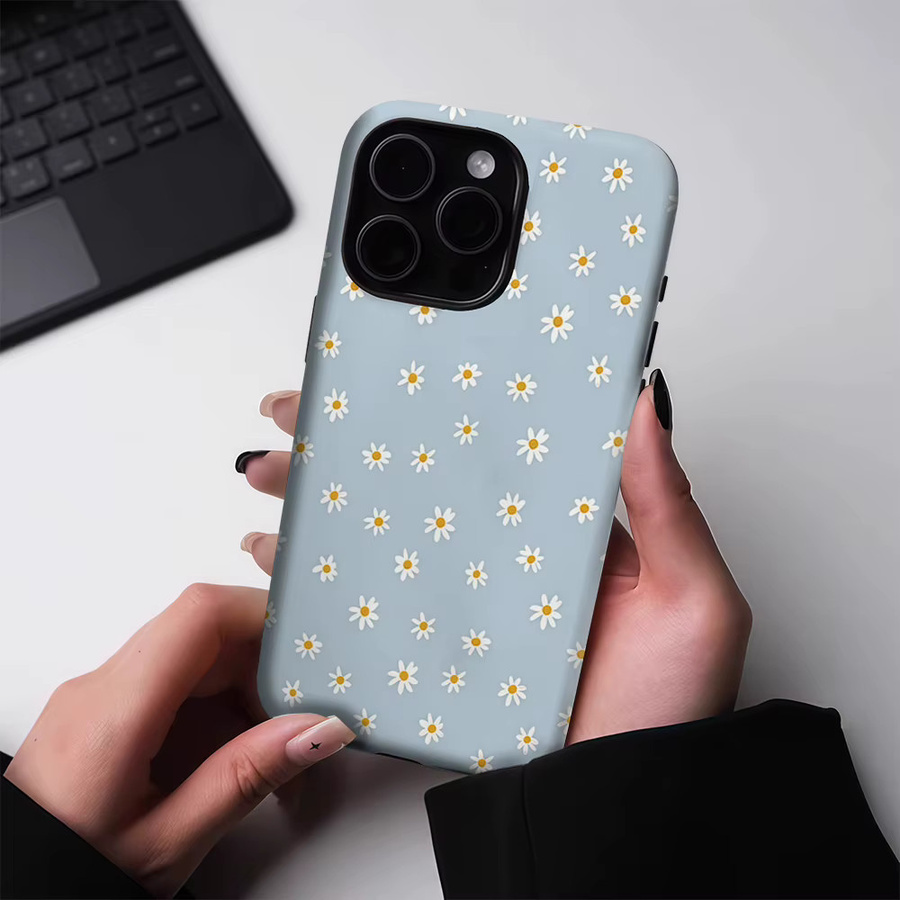Robuste doppelschichtige Handyhülle mit Gänseblümchen-Design für iPhone 17 16 15 14 13 Pro Max Plus, magnetisch kompatibel, Hellblau, Marke Potdemiel - Bild 2