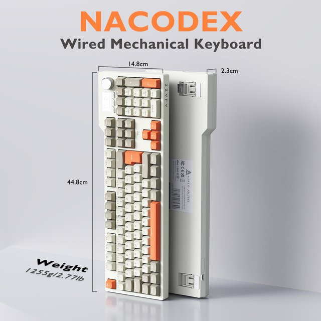Ajazz AK35I V3 Mechanische Tastatur Beige, Kabelgebundenes 104-Tasten-Layout QWERTZ, Hot-Swap-fähig mit Metall-Mediensteuerung und Lichteffekten - Bild 1