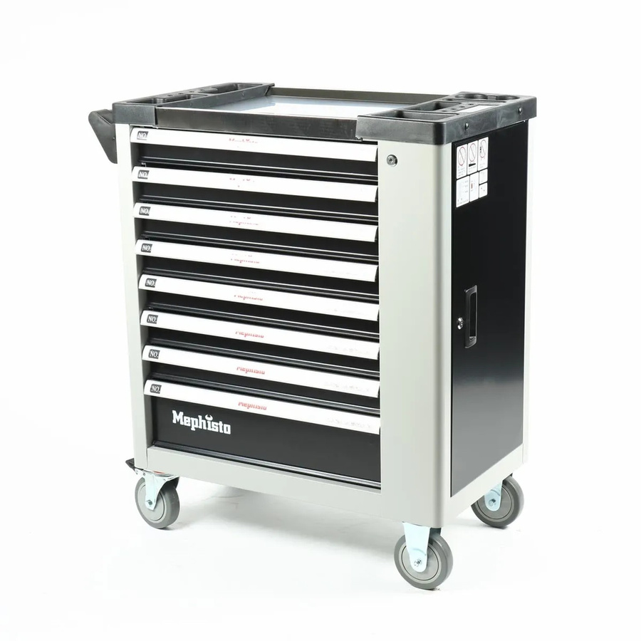 Mephisto-Tools Premium Werkzeugwagen in Grau und Schwarz mit 8 Schubladen, abschließbar und rollbar mit Arbeitsplatte aus Edelstahl - Bild 2