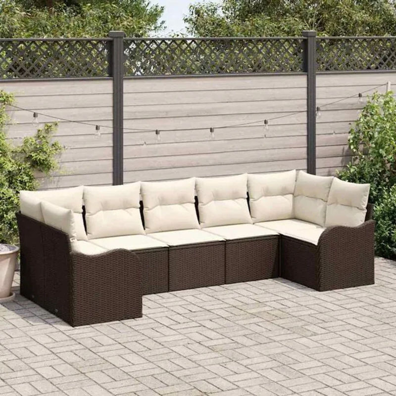 Vidaxl Garten-Sofa-Set aus Poly-Rattan mit 7 Kissen in Braun - Bild 1