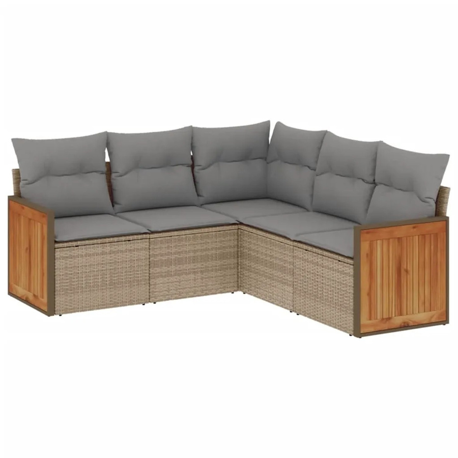 vidaXL 5-tlg Garten-Sofagarnitur in L-Form aus Poly Rattan und Metall, Beige, inklusive UV-beständiger Kissen mit abnehmbaren Bezügen - Bild 2