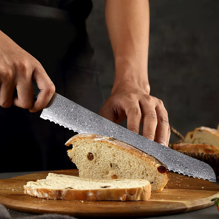 F.YOUNG Professionelles gezahntes Brotmesser aus Damaststahl mit Holzgriff, 21,59 cm - Bild 4