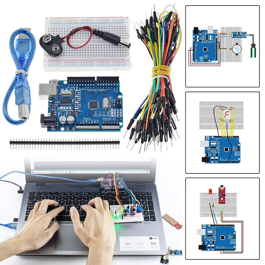 ALLOYSEED Elektronik-Basis-Starter-Kit für Arduino UNO R3 mit Steckbrett, Netzteil, Widerständen, LEDs und Sensoren in Multicolor - Bild 3