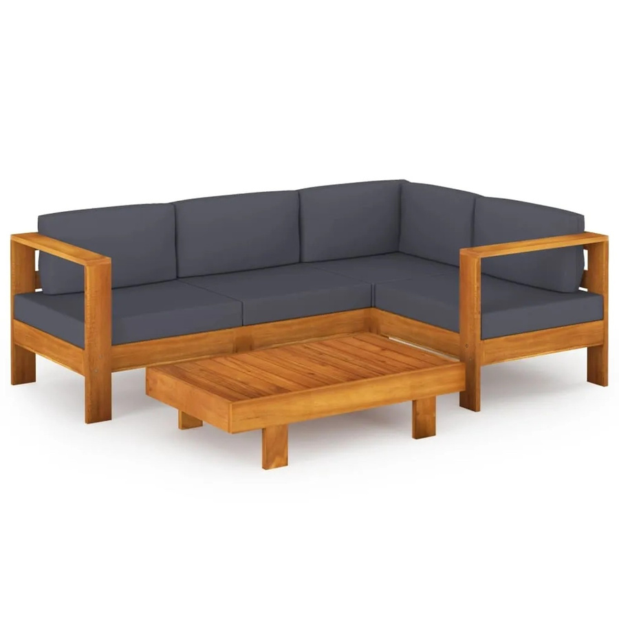vidaXL 5-tlg Garten-Lounge-Set aus Akazienholz in L-Form mit grauen Polsterauflagen aus UV-beständigem Polyester - Bild 2