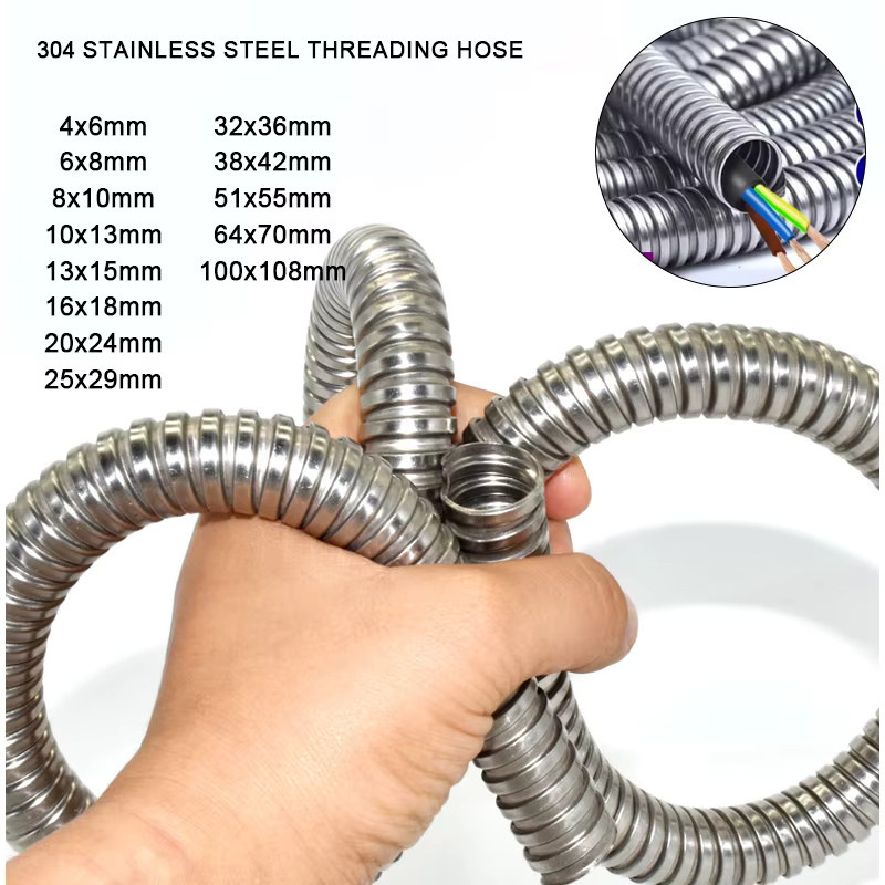 Wellrohr aus 304 Edelstahl in Silber für Kabelschutz und Drahtleitung, Durchmesser: 4-100 mm, Länge: 1-3 m - Bild 2
