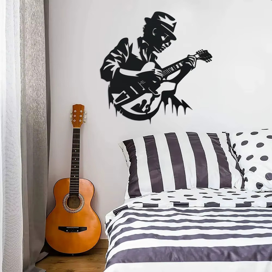 DDPNKL Wandkunst Gitarrist aus Metall in Schwarz als abstrakte Musik-Dekoration für dein Zuhause oder Studio - Bild 5