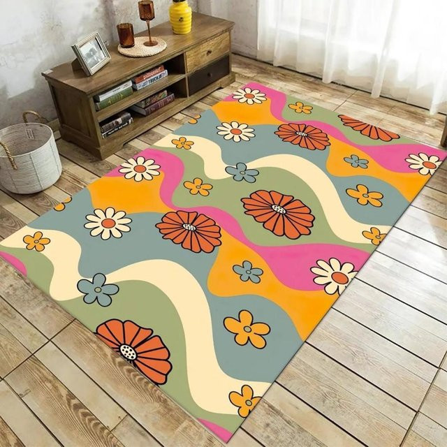 Groovy Flower Rug Waschbarer Retro Teppich im 70er Jahre Stil von BC-Warm Home, bunt, B/T: 60 x 40 cm - Bild 1
