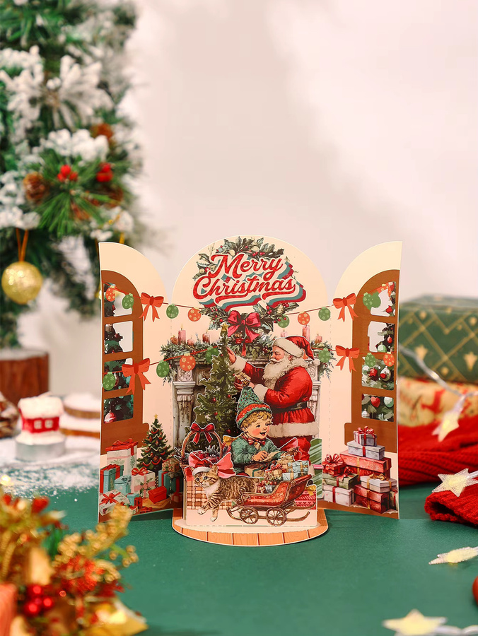 Opjoys Weihnachts-3D-Pop-up-Karte mit Schneemann- und Baum-Motiv in Mehrfarbig, Vintage-Design aus Papier - Bild 1
