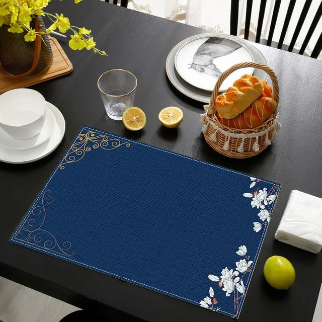 VIKAMA 4-teiliges Tischset Set, blau, wasserdicht und wärmeisolierend, rechteckig, B/T: 45 x 30 cm - Bild 1