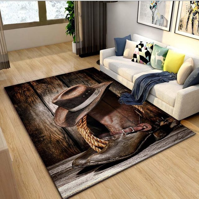 Wucifang Jewelry Vintage Cowboy Stiefel Teppich im Western Bauernhaus Stil, Mehrfarbig, B: 120 cm, L: 160 cm - Bild 1