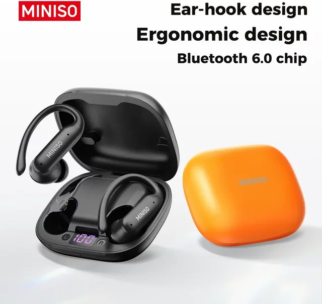 MINISO MS219 TWS Kabellose Bluetooth-Ohrhörer in Schwarz mit hautfreundlichem Ohrbügel für hohen Tragekomfort - Bild 1