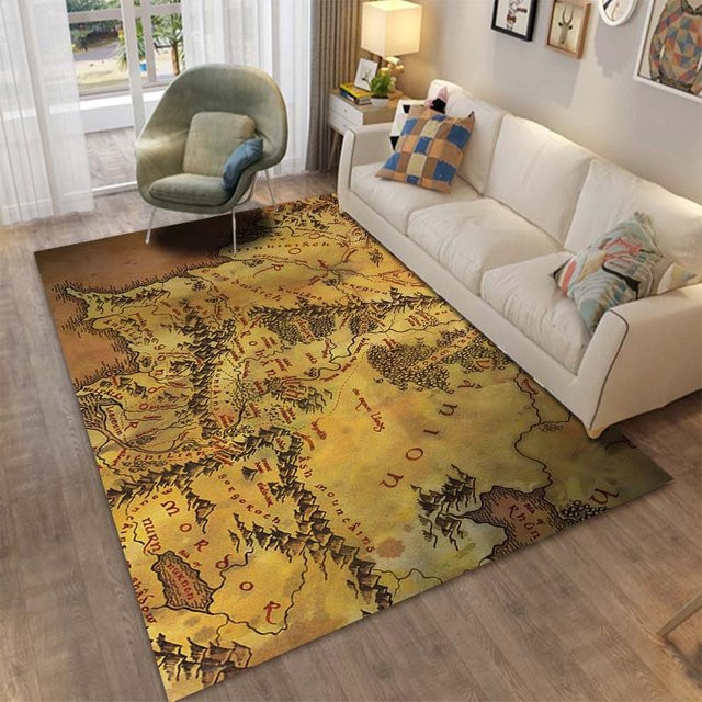 UQIDEHOME Bereichsteppich Mittelerde Karten Ring Muster, rutschfest und waschbar, B/B: 80 x 120 cm, Mehrfarbig - Bild 1