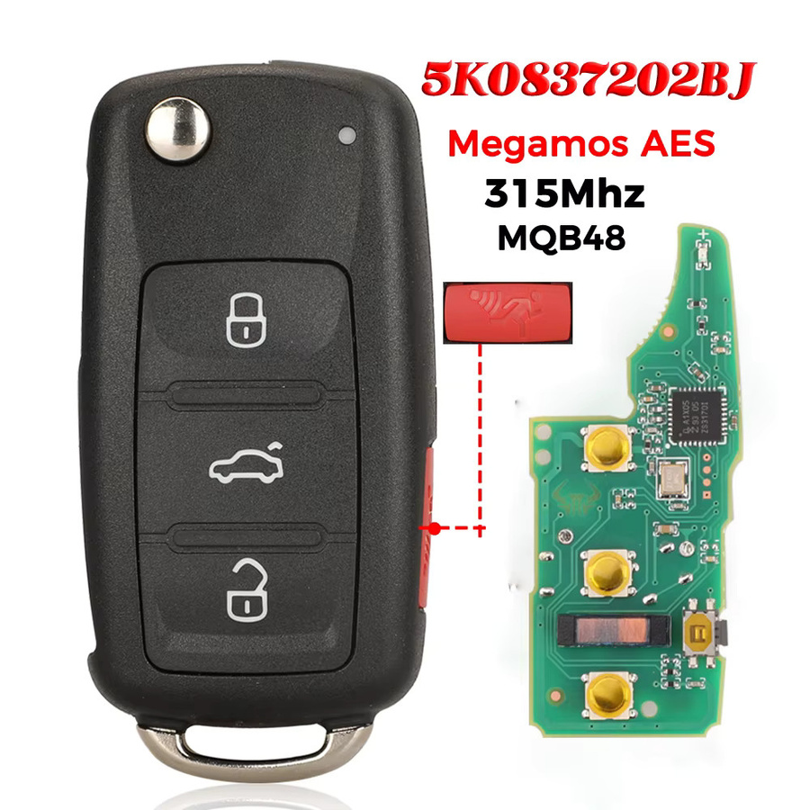 Jingyuqin AES Flip Auto Fernbedienung Schlüssel für VW Volkswagen Jetta Passat 2017 2018, 315 MHz, Schwarz - Bild 2