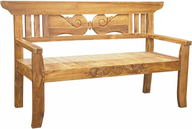 DELUKE Gartenbank MAREN 3-Sitzer aus Teakholz in Hellbraun, wetterfeste Terrassenbank mit Armlehnen, Breite: 163,5 cm - Bild 1