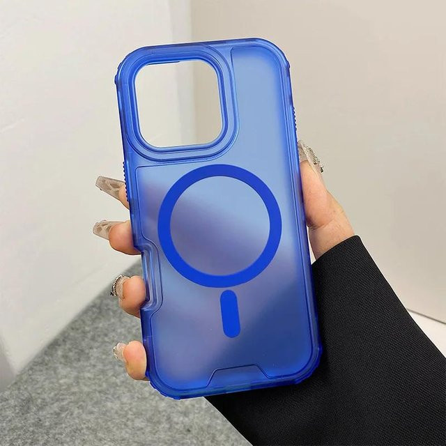Stoßfeste MagSafe Handyhülle von Bai Fen Bai-Digital 3C für iPhone 16 15 14 13 12 11 Pro Max mit mattierter Panzerabdeckung und kabellosem Laden in Blau - Bild 1