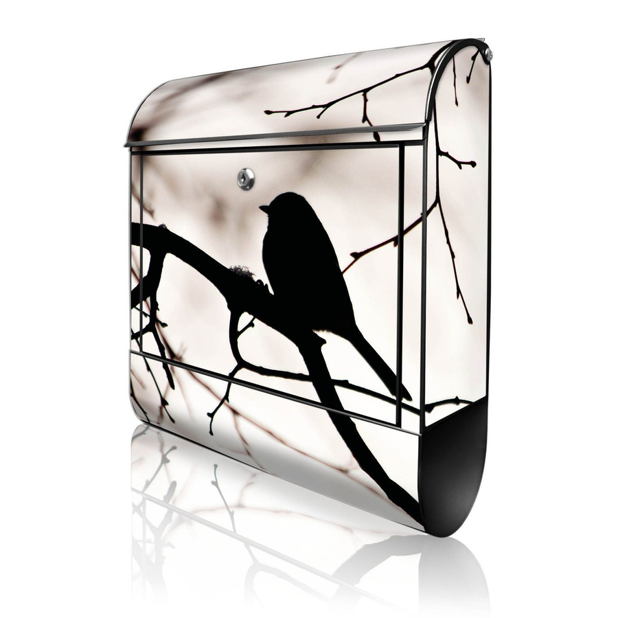 Banjado Design Briefkasten Schwarz mit Motiv Früher Vogel aus Stahl mit Zeitungsfach und A4 Einwurf, H x B x T: 38 x 47 x 13 cm - Bild 1