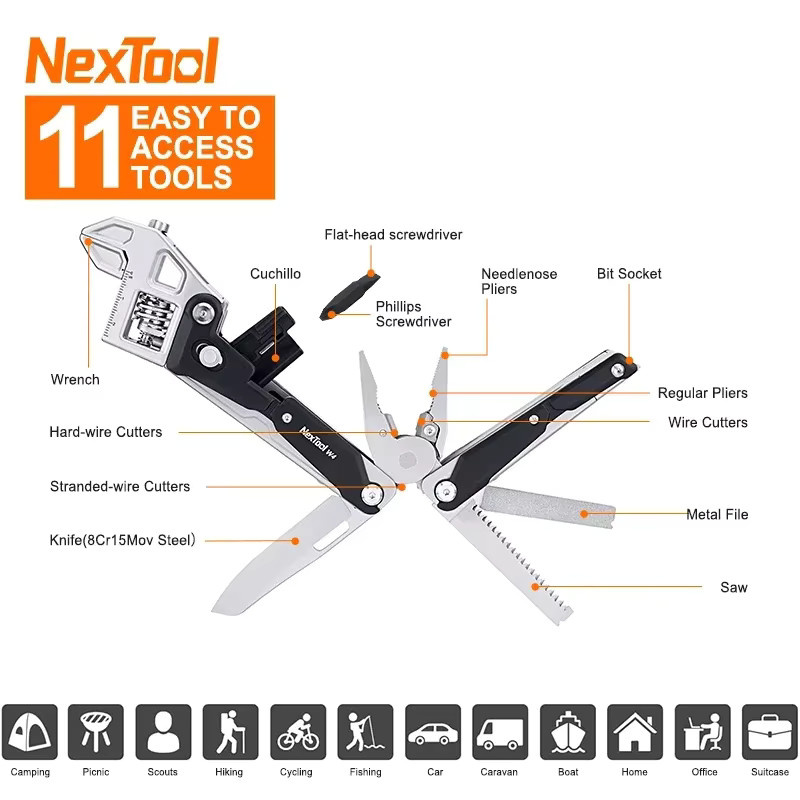 NexTool Multitool W4 11-in-1 verstellbarer Schraubenschlüssel mit Zange, Klappmesser, Schraubendreher und Holzsäge - Bild 4