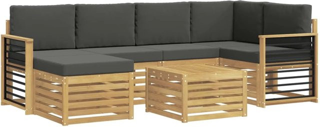 vidaXL Outdoor-Sofagarnitur 7-teilig in L-Form aus Akazienholz mit Polstern in Weiß und Anthrazit - Bild 1