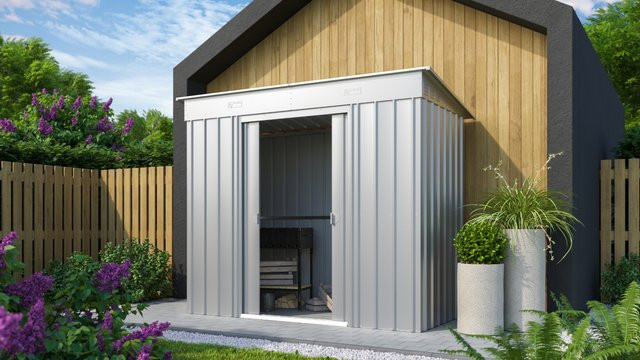 Globel Industries Metall-Gerätehaus Skillion 84 in Silber Metallic, B/T: 234 x 113 cm - Bild 1