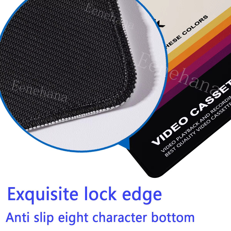 Eenehana XXL Mauspad VHS Retro Design in Multicolour mit Overlock-Rand für Gaming und Büro - Bild 4