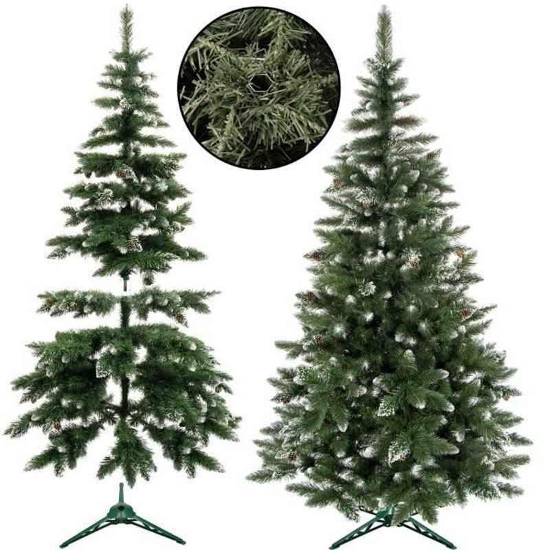 SPRINGOS Premium Weihnachtsbaum Diamantkiefer in Winter-Optik mit Kunstschnee und echten Zapfen, Höhe: 150 cm, Farbe: Grün/Weiß - Bild 2