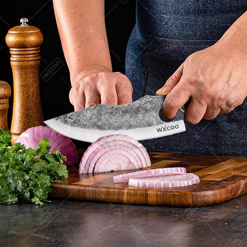 WXCOO Metzgermesser aus geschmiedetem Edelstahl mit Hammermuster und braunem Holzgriff - Bild 2