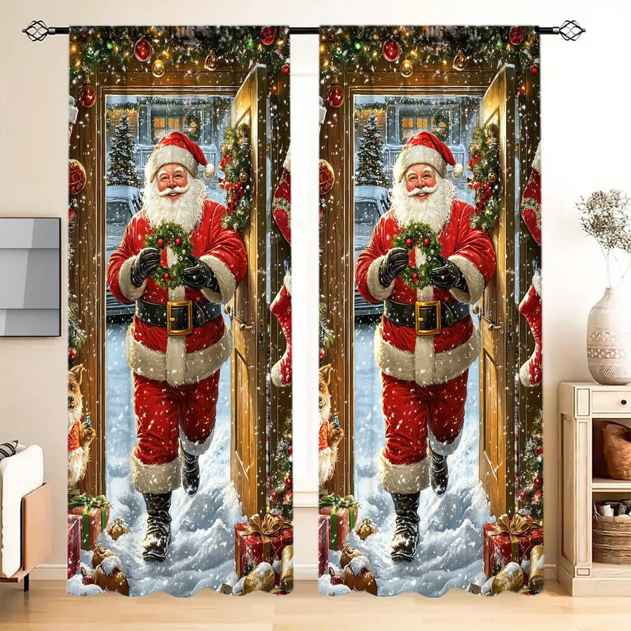 2er-Set Weihnachts Vorhänge Santa Claus Is Here mit Grafikprint, halbtransparent, Mehrfarbig, B: 52,5 cm, H: 116 cm - Bild 2