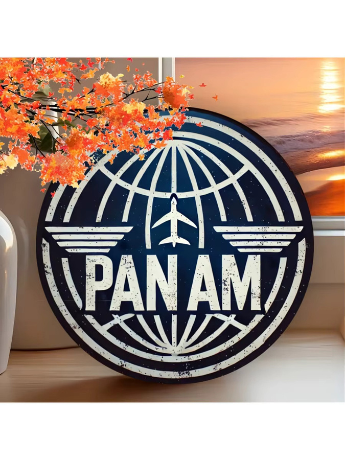 Potdemiel Vintage Pan Am Airways Aluminiumschild Rund in Blau mit Gravur als Retro-Wandkunstdekoration, Durchmesser: 20 cm - Bild 6