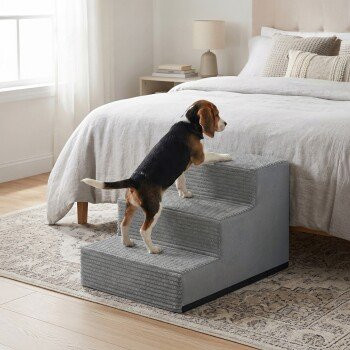 FEANDREA Hundetreppe aus grauem Cordstoff mit rutschfester Oberfläche und abnehmbarem Bezug, Hellgrau - Bild 1