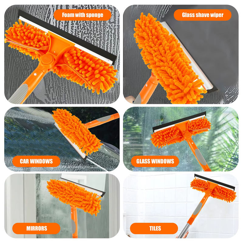 Willstar Professionelles Glasreinigungsset in Orange mit Fensterreinigungsrakel, Fensterverlängerungsgriff und 2 Mikrofasermopps für Wände, Decken und Böden - Bild 5