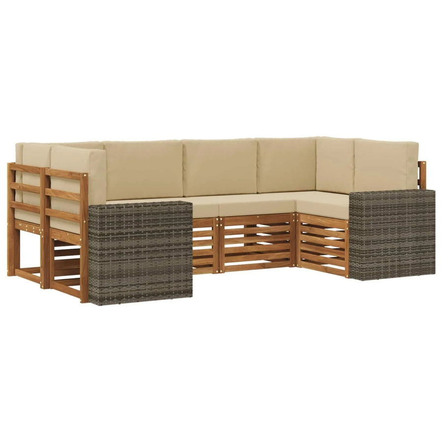 vidaXL Ecksofa Set L-Form in Natur-Beige aus Akazienholz und Polyester mit 6 Sitzkissen und 8 Rückenkissen - Bild 2