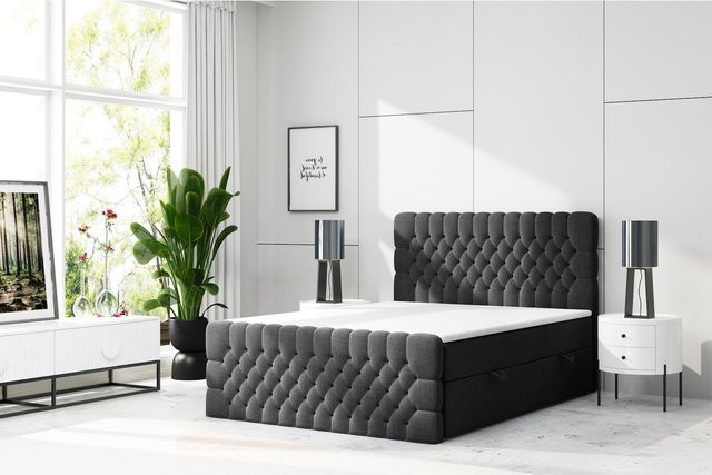 Boxspringbett OXFORD von M-Punkt GmbH mit Bettkasten in Schwarz aus Webstoff, B/T: 180 x 200 cm - Bild 1
