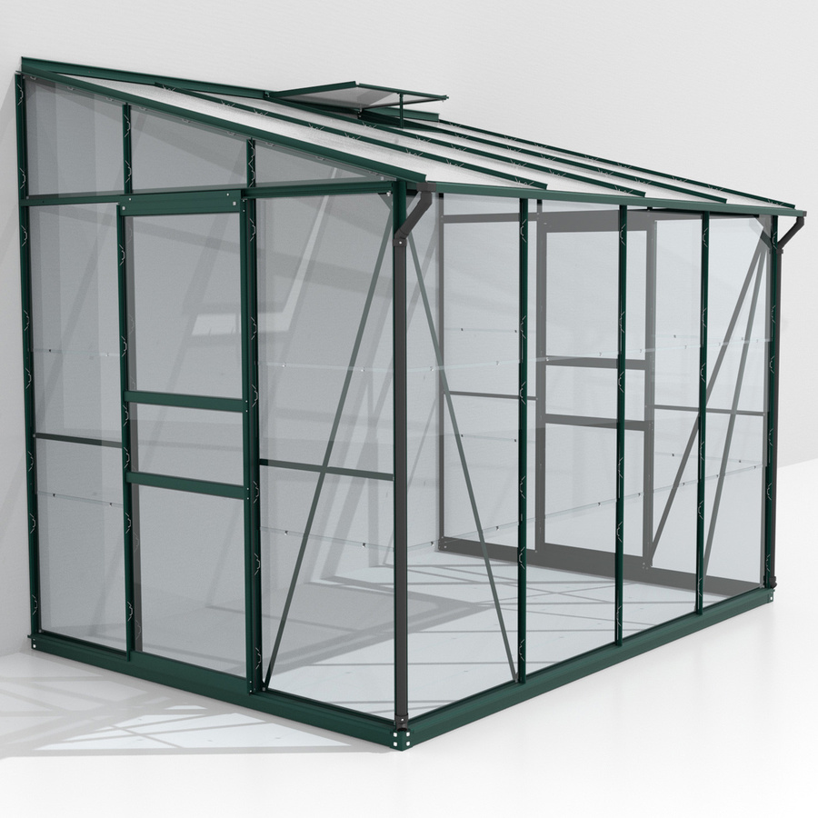 Vitavia Anlehn-Gewächshaus Osiris 5200 in Smaragdgrün mit 5,2 m² Anbaufläche, Pultdach, Doppelschiebetür und Polycarbonat-Elementen - Bild 1