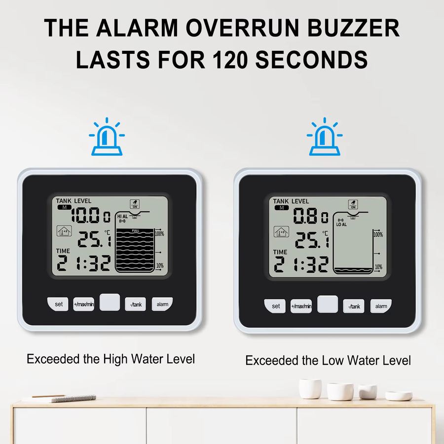 Urageuxy Kabelloser Wassertank-Niveaumonitor mit LCD-Display und 100 m Reichweite inklusive Temperaturalarm für Wassertürme - Bild 5