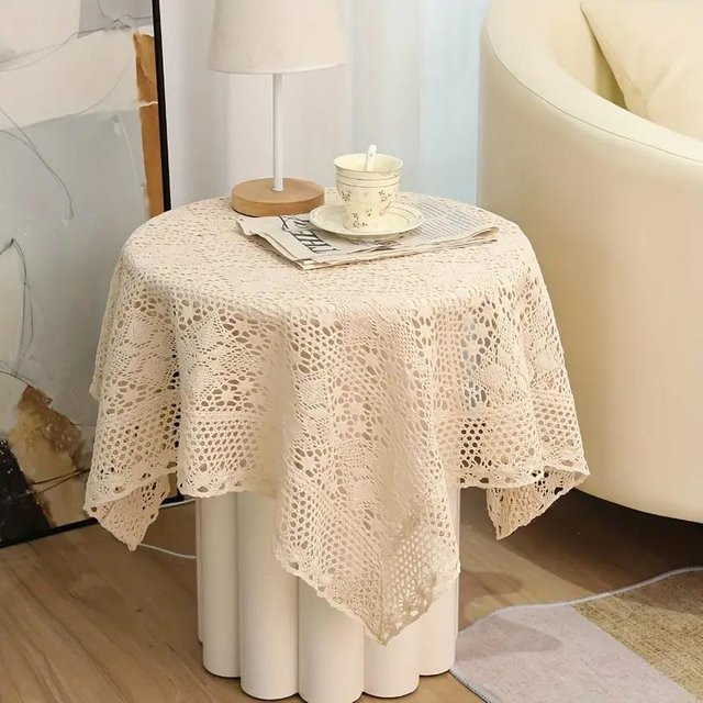 Vintage Häkel-Tischdecke von JINGYUE Pet mit floralem Muster in Beige, B/T: 100 x 150 cm - Bild 1