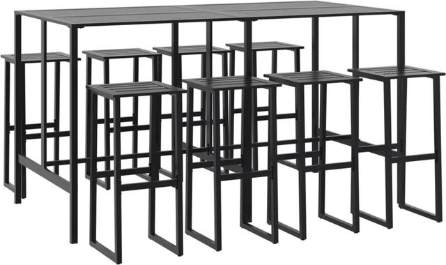 vidaXL 9-tlg Gartenbar-Set Schwarz aus pulverbeschichtetem Stahl - Bild 1