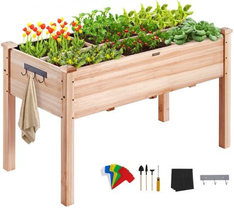 VEVOR Hochbeet aus Tannenholz mit Ablage in Braun, B/T/H: 120 x 58 x 76 cm, Pflanzkübel für Gemüse, Obst und Kräuter - Bild 1