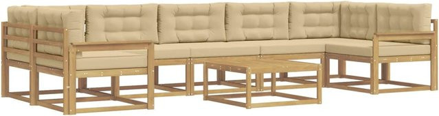 vidaXL Outdoor-Sofagarnitur in L-Form aus Akazienholz mit Kissen und Couchtisch, Weiß und Beige - Bild 1