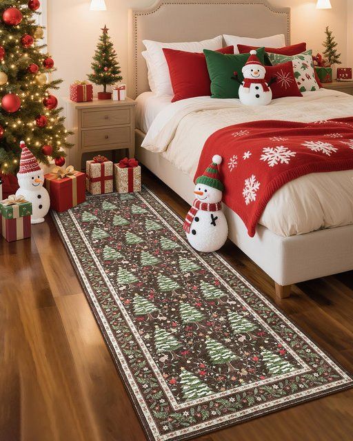 VIKAMA Teppich mit nordischem Weihnachtsbaum-Design, rutschfest und schmutzabweisend für Flur, Schlafzimmer und Eingangsbereich - Bild 1