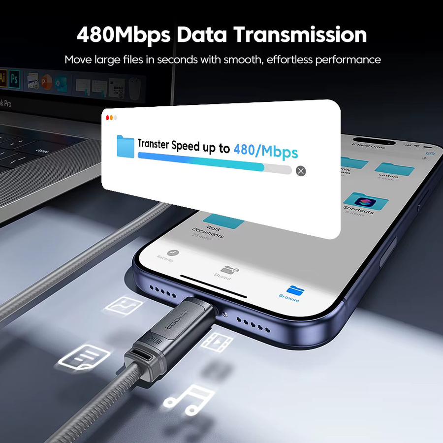 Toocki USB-C Kabel 240W Silikon-Schnellladekabel mit 480Mbps Datenübertragung für MacBook Pro, Laptop und Samsung S25 - Bild 4
