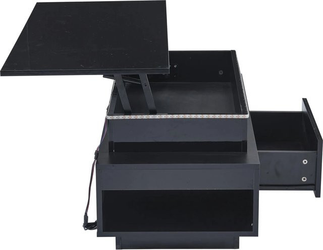 okwish Couchtisch höhenverstellbar mit LED und Schublade in Schwarz, B: 96 cm, T: 45 cm, H: 40 cm - Bild 1