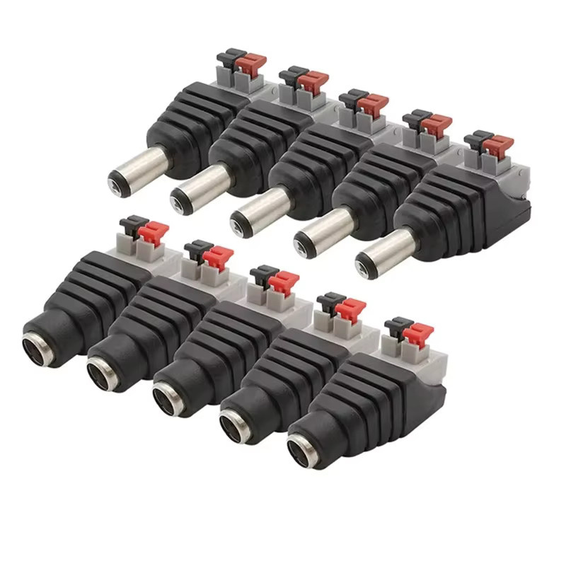 5 Stück DC-Stromanschluss-Adapter Set mit männlichen und weiblichen Steckern 2,1 mm x 5,5 mm in Schwarz für CCTV-Kameras und LED-Streifen - Bild 2