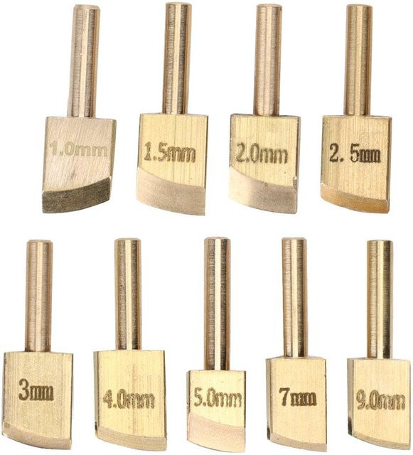 OutsideWorld 9 Stück Lederkanten-Lötspitzen aus Messing in Gold und Gelb für die Lederhandwerksherstellung mit 1–9 mm Kantenpressung - Bild 1