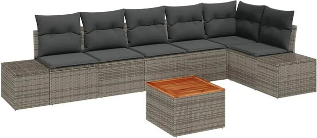 vidaXL Garten-Sofa-Set aus Poly-Rattan in Grau mit 7 Teilen und Kissen - Bild 1