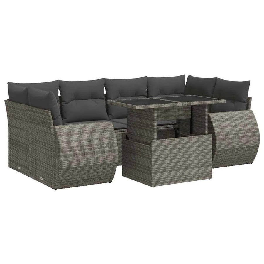 vidaXL 7-teilige Garten-Sofagarnitur aus Poly-Rattan mit Kissen in Grau - Bild 2