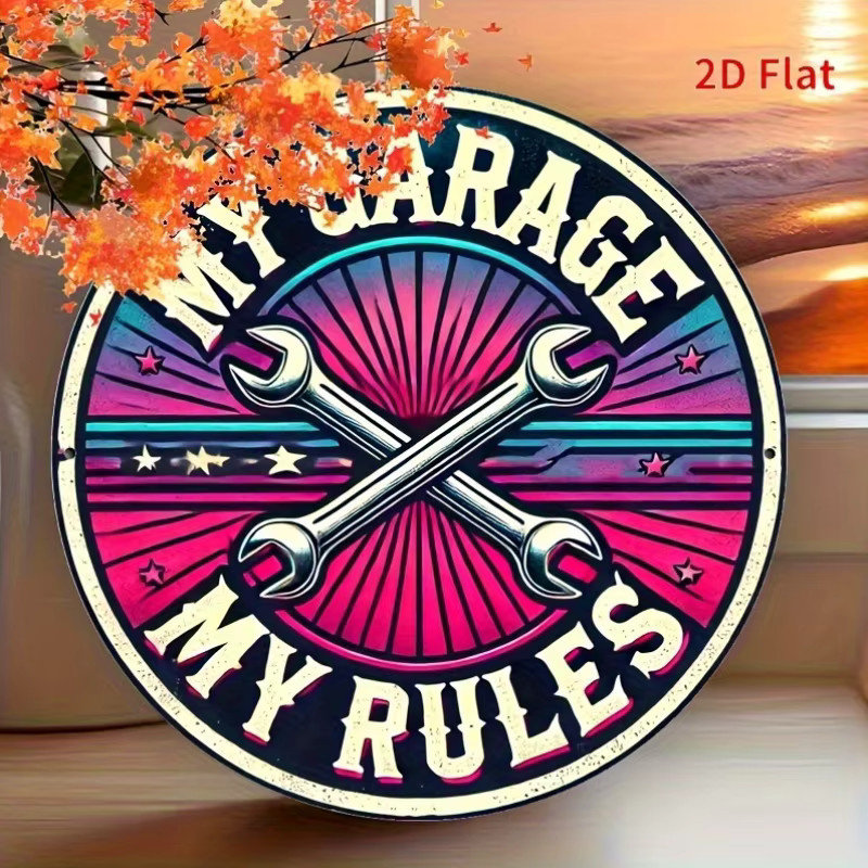 Potdemiel Retro-Garagen-Wandkunst Aluminiumschild My Garage My Rules, B/H: 20,3 x 20,3 cm, Mehrfarbig - Bild 2