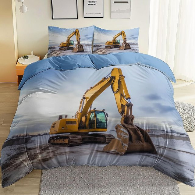 Bettwäsche Set für Kinder und Teenager mit Auto, Traktor und Bagger Motiv in Blau, B/H: 140 x 200 cm - Bild 1